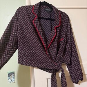 Eloquii Blue & Red Wrap Crop Top with red piping 18